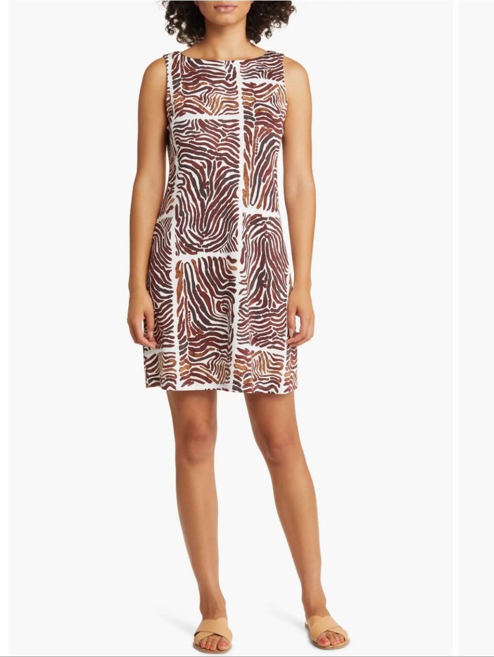 Tommy Bahama Darcy Zen Zebra Print Sleeveless Shift Dress Brown & White L